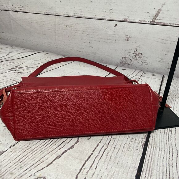 Unbranded Red Genuine Leather Handbag Made In Italy Fold Over Chain Strap - Picture 5 of 11